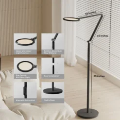 Honeywell Adjustable Modern Floor Lamp with Remote and Eye Protection, 2700k-5700k Color Temperature and 5 Brightness Levels, Black - HWL-F01BK