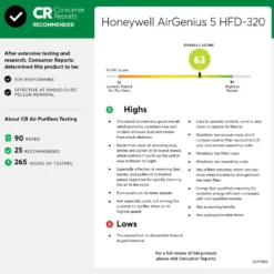 Honeywell Air Genius 5 Oscillating Tower Air Purifier and Odor Reducer - Black, HFD320