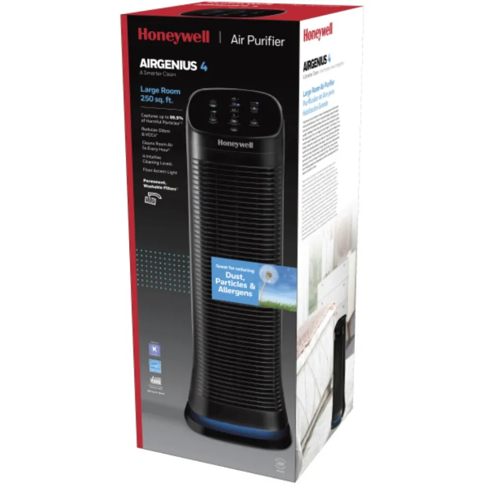 Honeywell Air Genius 4 Oscillating Tower Air Purifier and Odor Reducer -Black, HFD310
