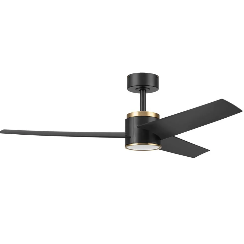 Honeywell Altan Indoor or Covered Outdoor Ceiling Fan with Adjustable LED Light, 52-Inch, Matte Black and Brushed Gold - 53056-03