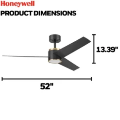 Honeywell Altan Indoor or Covered Outdoor Ceiling Fan with Adjustable LED Light, 52-Inch, Matte Black and Brushed Gold - 53056-03