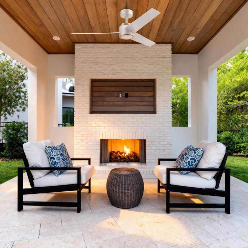 Honeywell Altan Indoor or Covered Outdoor Ceiling Fan with Adjustable LED Light, 52-Inch, White and Brushed Gold - 53057-03