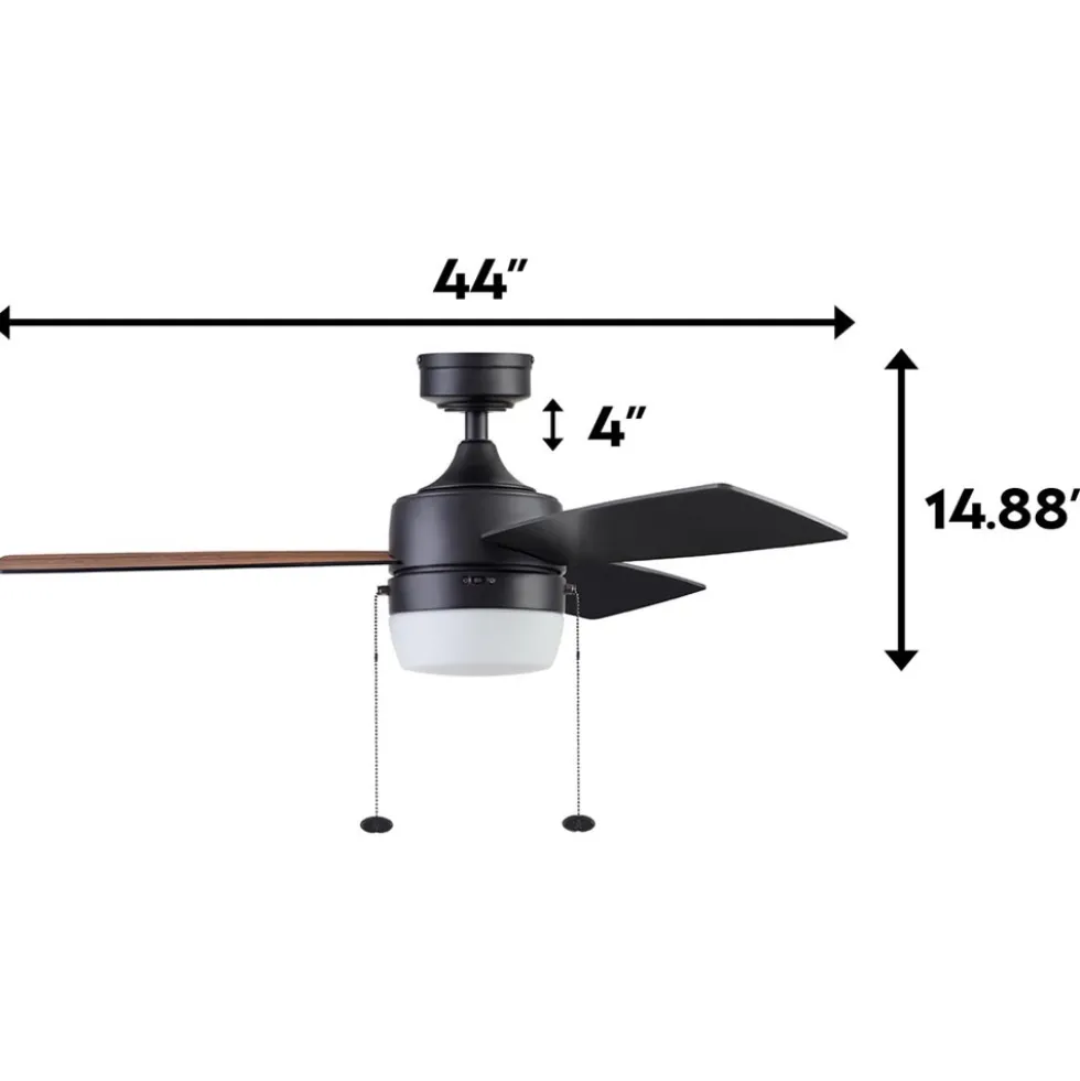Honeywell Barcadero 3-Blade Ceiling Fan with Light, Matte Black, 44-Inch - 51476
