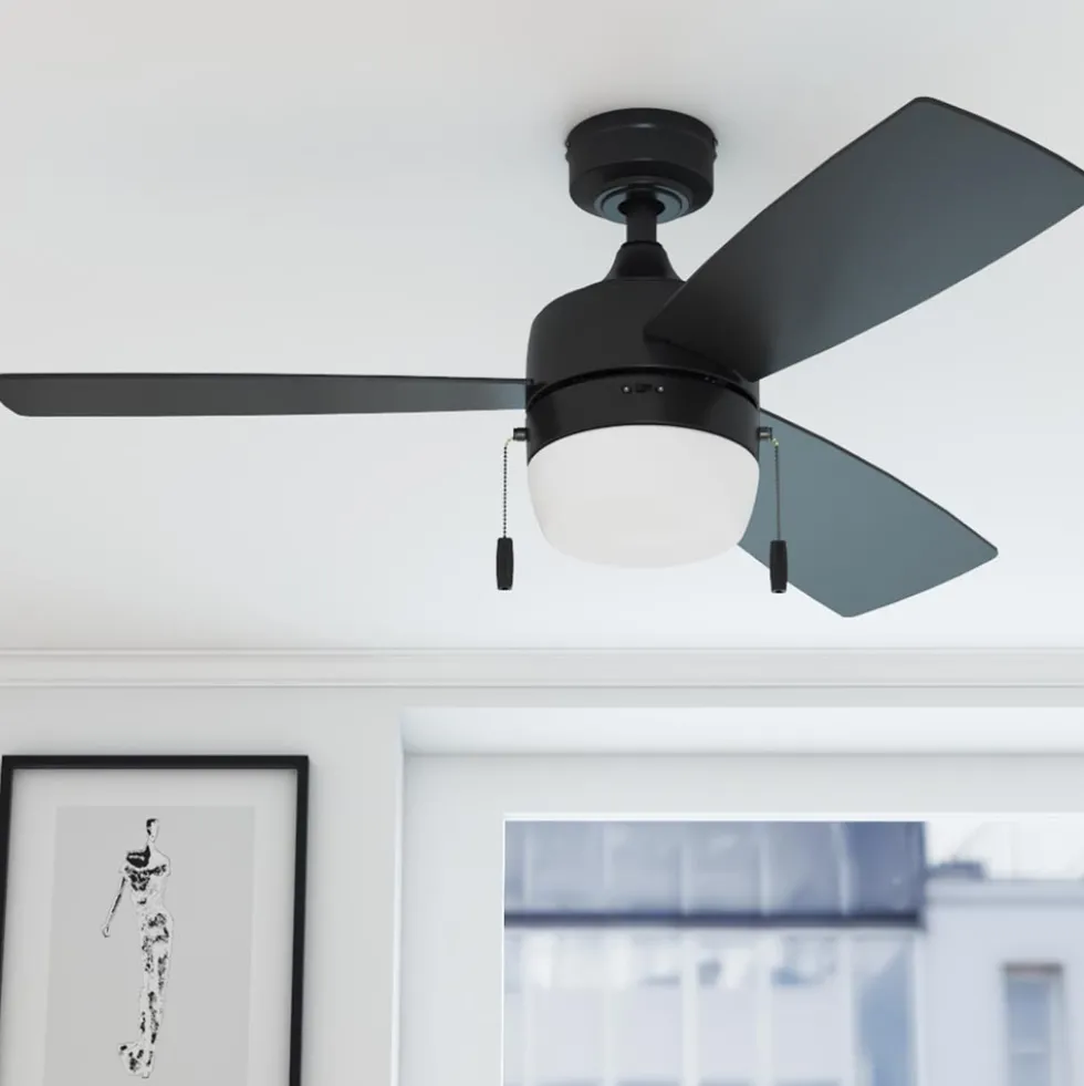 Honeywell Barcadero 3-Blade Ceiling Fan with Light, Matte Black, 44-Inch - 51476