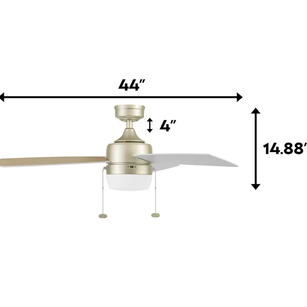 Honeywell Barcadero 3-Blade Ceiling Fan with Light, Champagne, 44-Inch - 51625