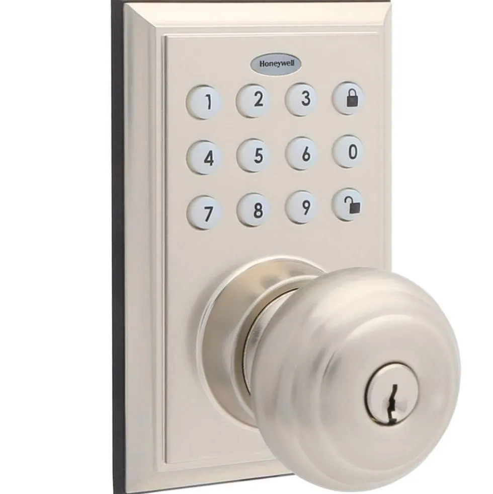 Honeywell Bluetooth Enabled Digital Door Knob Lock With Keypad, Satin Nickel, 8832301S