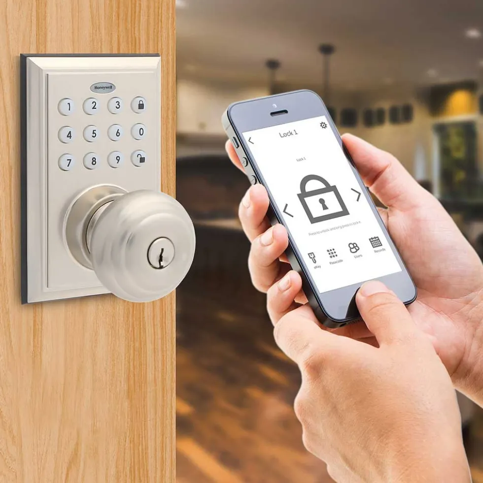 Honeywell Bluetooth Enabled Digital Door Knob Lock With Keypad, Satin Nickel, 8832301S