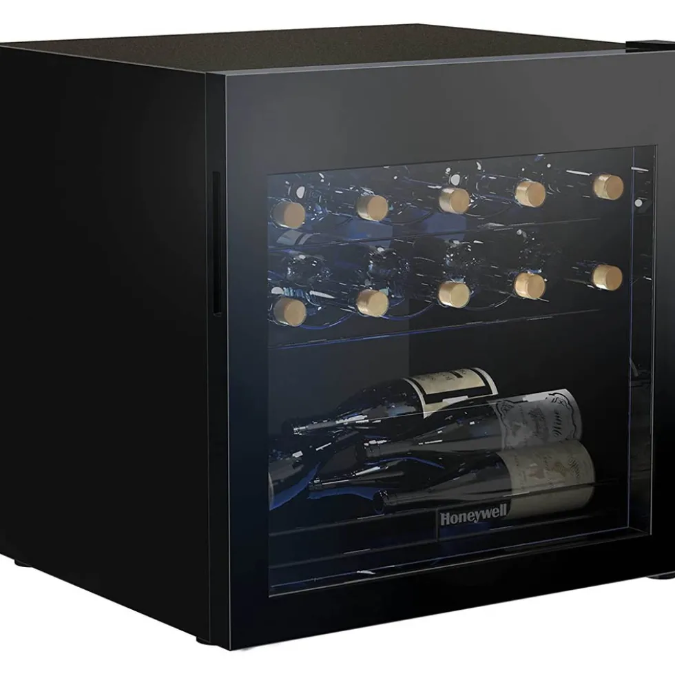 Honeywell 14 Bottle Countertop Wine Cooler Refrigerator with Slide Out Shelving, Black - H14WCB