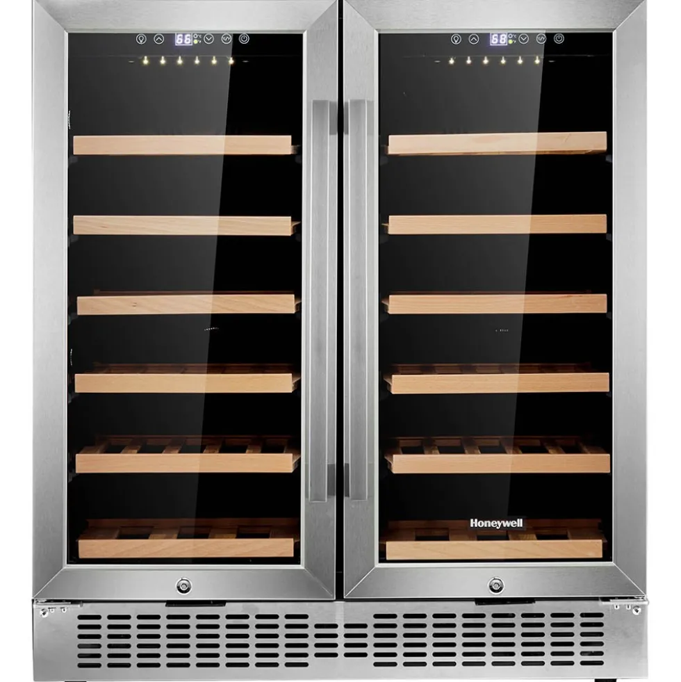 Honeywell 56 Bottle Dual Zone Compressor Wine Cooler Refrigerator, with Digital Wine Fridge Temperature Control, Stainless Steel - H56WCS