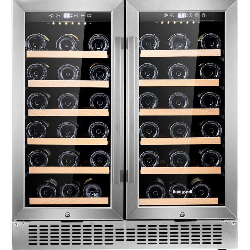 Honeywell 56 Bottle Dual Zone Compressor Wine Cooler Refrigerator, with Digital Wine Fridge Temperature Control, Stainless Steel - H56WCS