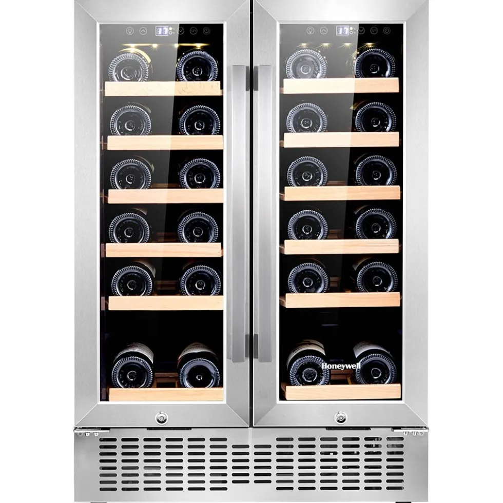 Honeywell 36 Bottle Dual Zone Under Counter Wine Cooler Fridge with Digital Temperature Control, Stainless Steel - H36WCS