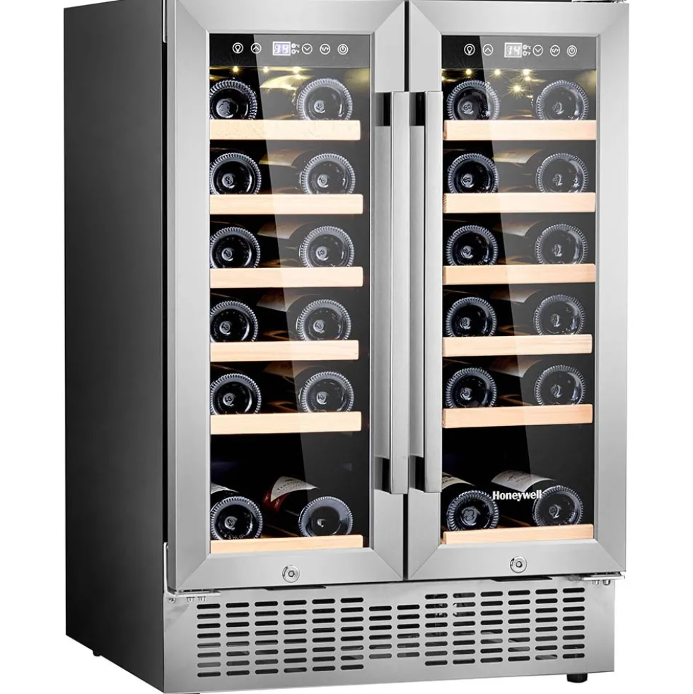Honeywell 36 Bottle Dual Zone Under Counter Wine Cooler Fridge with Digital Temperature Control, Stainless Steel - H36WCS