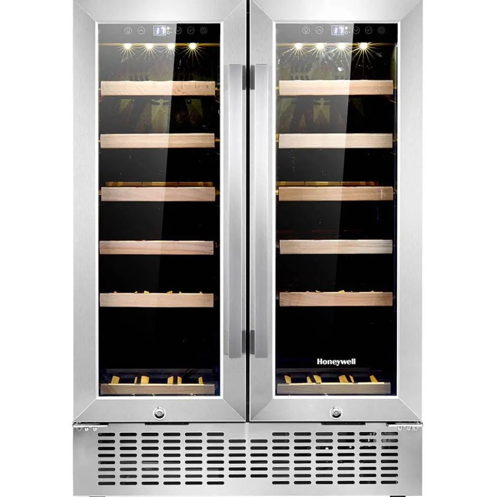 Honeywell 36 Bottle Dual Zone Under Counter Wine Cooler Fridge with Digital Temperature Control, Stainless Steel - H36WCS