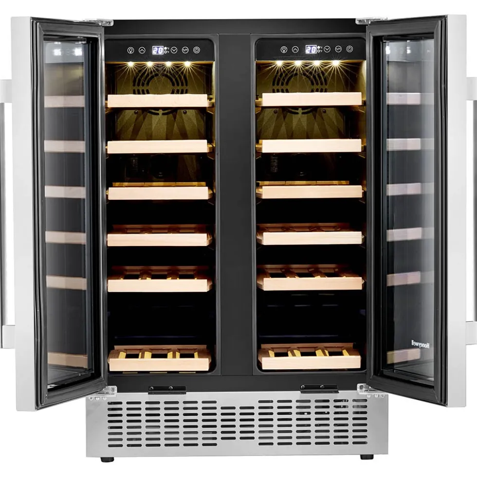 Honeywell 36 Bottle Dual Zone Under Counter Wine Cooler Fridge with Digital Temperature Control, Stainless Steel - H36WCS
