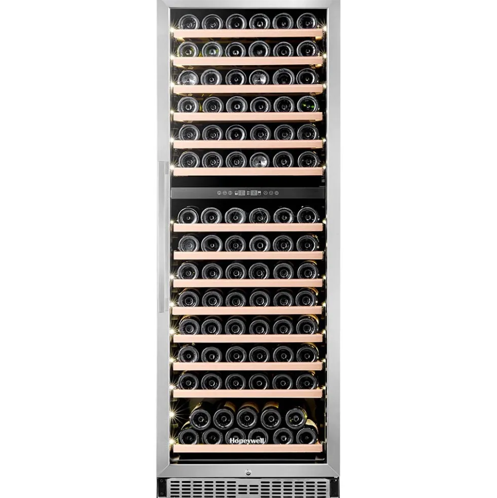 Honeywell 154 Bottle Large Dual Zone Wine Cooler Fridge with Digital Temperature Control, Stainless Steel - H154WCS