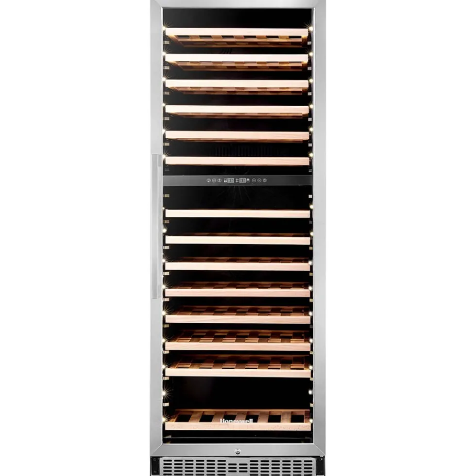 Honeywell 154 Bottle Large Dual Zone Wine Cooler Fridge with Digital Temperature Control, Stainless Steel - H154WCS
