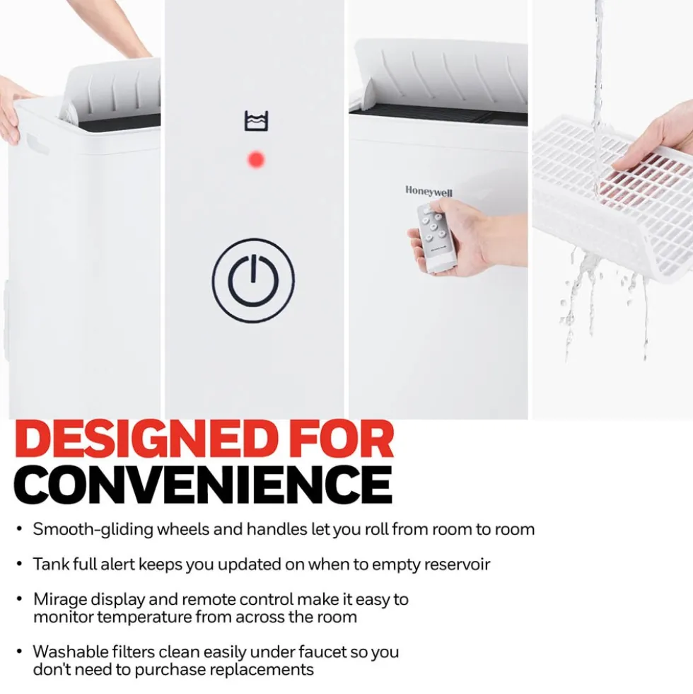 Honeywell 14,500 BTU Dual Hose Portable Air Conditioner with Dehumidifier and Fan, White, HW4CEDAWW0