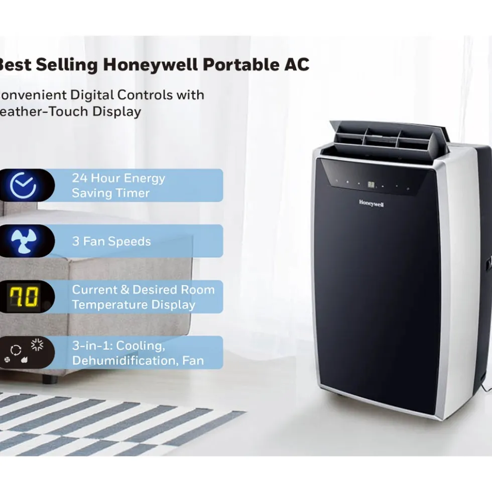 Honeywell 11,000 BTU Portable Air Conditioner, Dehumidifier and Fan - Black and Silver, MN1CFS8