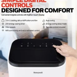 Honeywell 14,000 BTU Smart Portable Air Conditioner, Fan and Dehumidifier with WiFi and Google/Alexa Voice Control, HT4CESVWK0