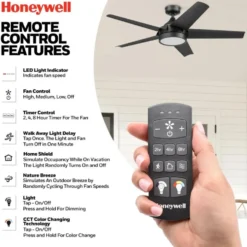 Honeywell Byard 52 inch Outdoor Ceiling Fan with Color Changing Light, Remote and Five Dual Finish Blades - 53004