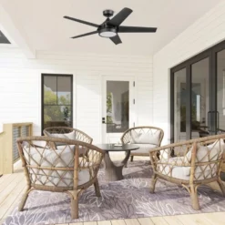 Honeywell Byard 52 inch Outdoor Ceiling Fan with Color Changing Light, Remote and Five Dual Finish Blades - 53004