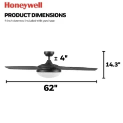 Honeywell Carmel 48 inch Matte Black Indoor Ceiling Fan with Light and Remote - 51912
