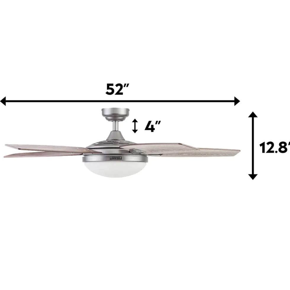 Honeywell Carmel Indoor LED Ceiling Fan with Reversible Blades, Pewter, 48-Inch - 51627