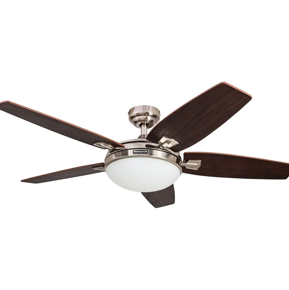 Honeywell Carmel Indoor LED Ceiling Fan with Light, Brushed Nickel, 48-Inch - 50196