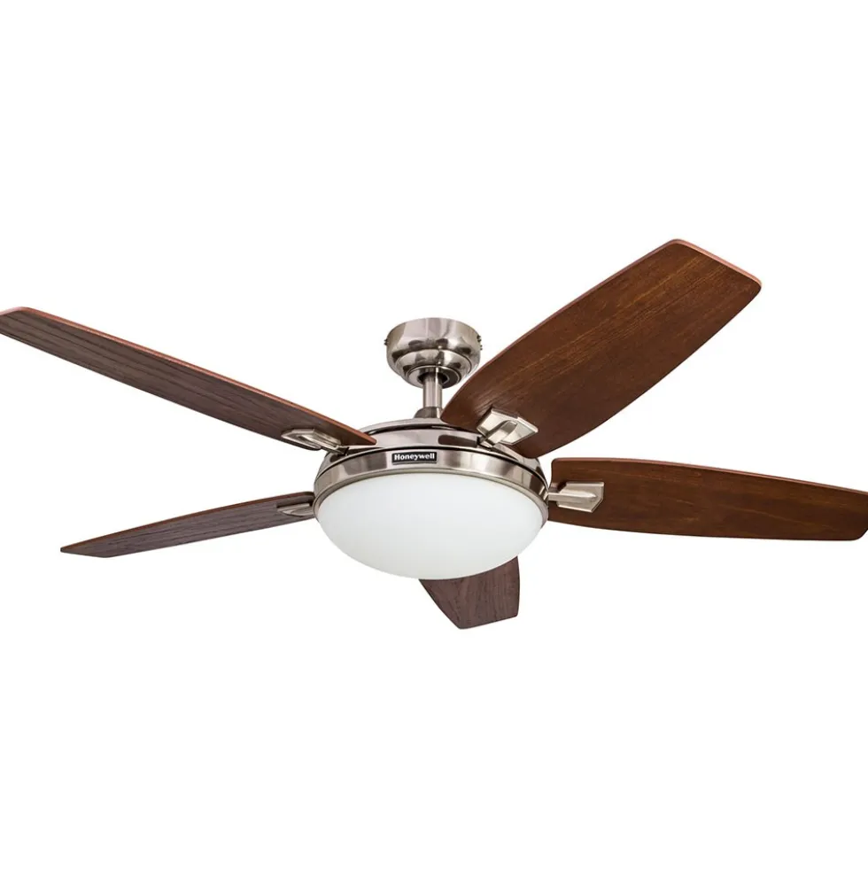 Honeywell Carmel Indoor LED Ceiling Fan with Light, Brushed Nickel, 48-Inch - 50196