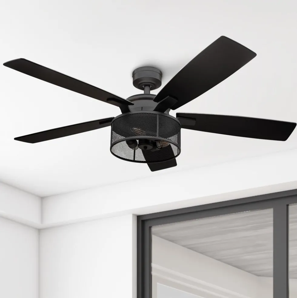 Honeywell Carnegie Ceiling Fan with Light, 52 Inch, Matte Black - 51928