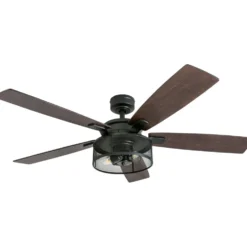 Honeywell Carnegie Farmhouse LED Ceiling Fan with Lights, Matte Black, 52-Inch - 50614