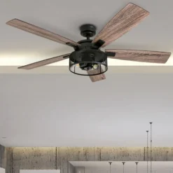 Honeywell Carnegie Farmhouse LED Ceiling Fan with Lights, Matte Black, 52-Inch - 50614