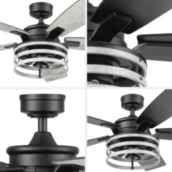 Honeywell Carnegie Industrial Style Ceiling Fan with Lights, Matte Black, 52-Inch - 51855