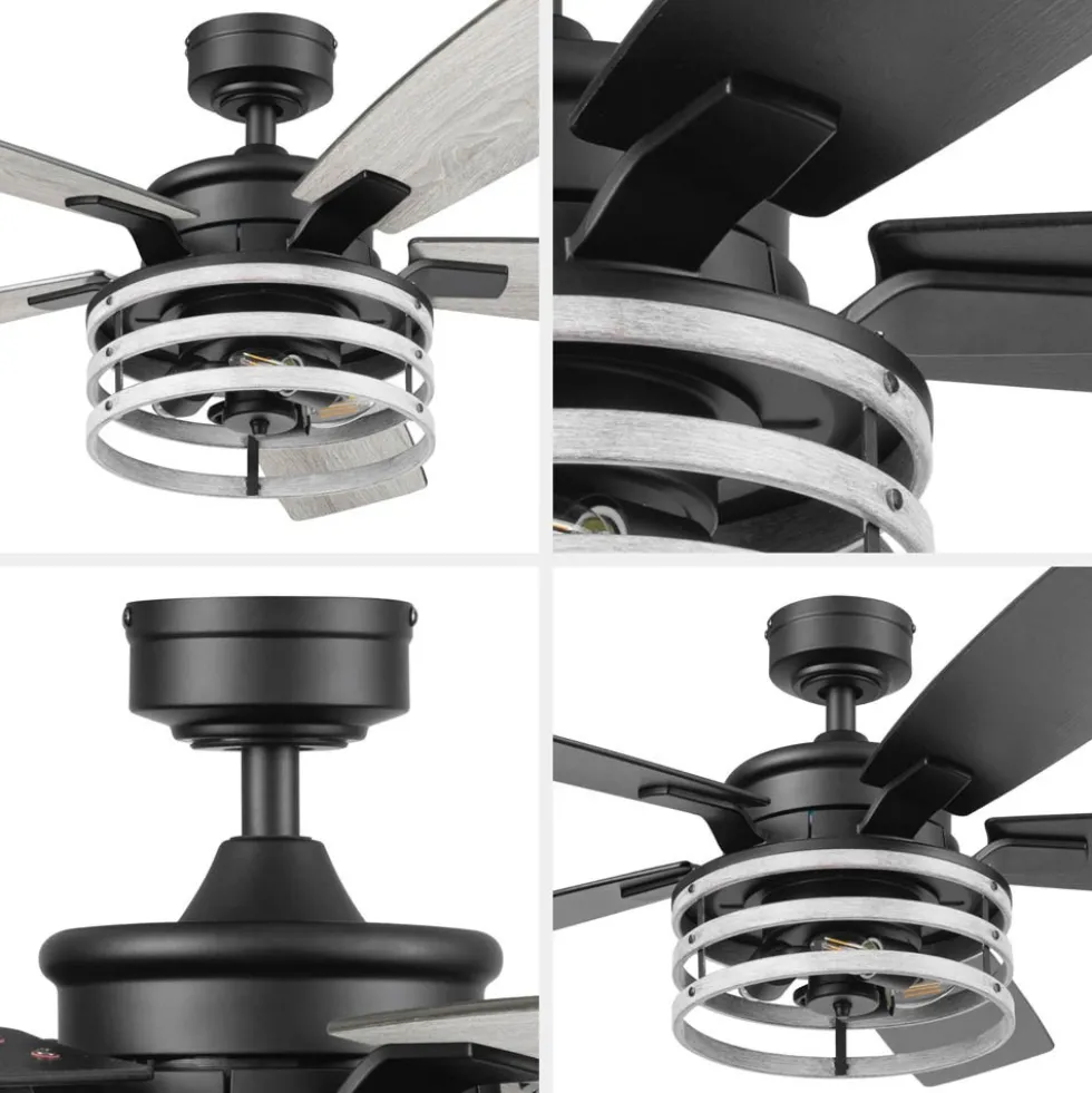 Honeywell Carnegie Industrial Style Ceiling Fan with Lights, Matte Black, 52-Inch - 51855