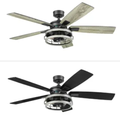 Honeywell Carnegie Industrial Style Ceiling Fan with Lights, Matte Black, 52-Inch - 51863