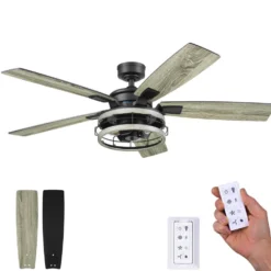 Honeywell Carnegie Industrial Style Ceiling Fan with Lights, Matte Black, 52-Inch - 51863