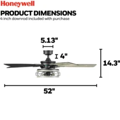 Honeywell Carnegie Industrial Style Ceiling Fan with Lights, Matte Black, 52-Inch - 51863
