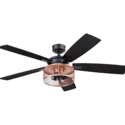Honeywell Carnegie Rustic Chic Ceiling Fan, Matte Black/Copper, 52-Inch- 51459