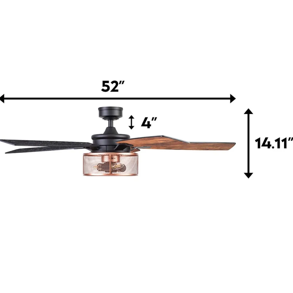 Honeywell Carnegie Rustic Chic Ceiling Fan, Matte Black/Copper, 52-Inch- 51459