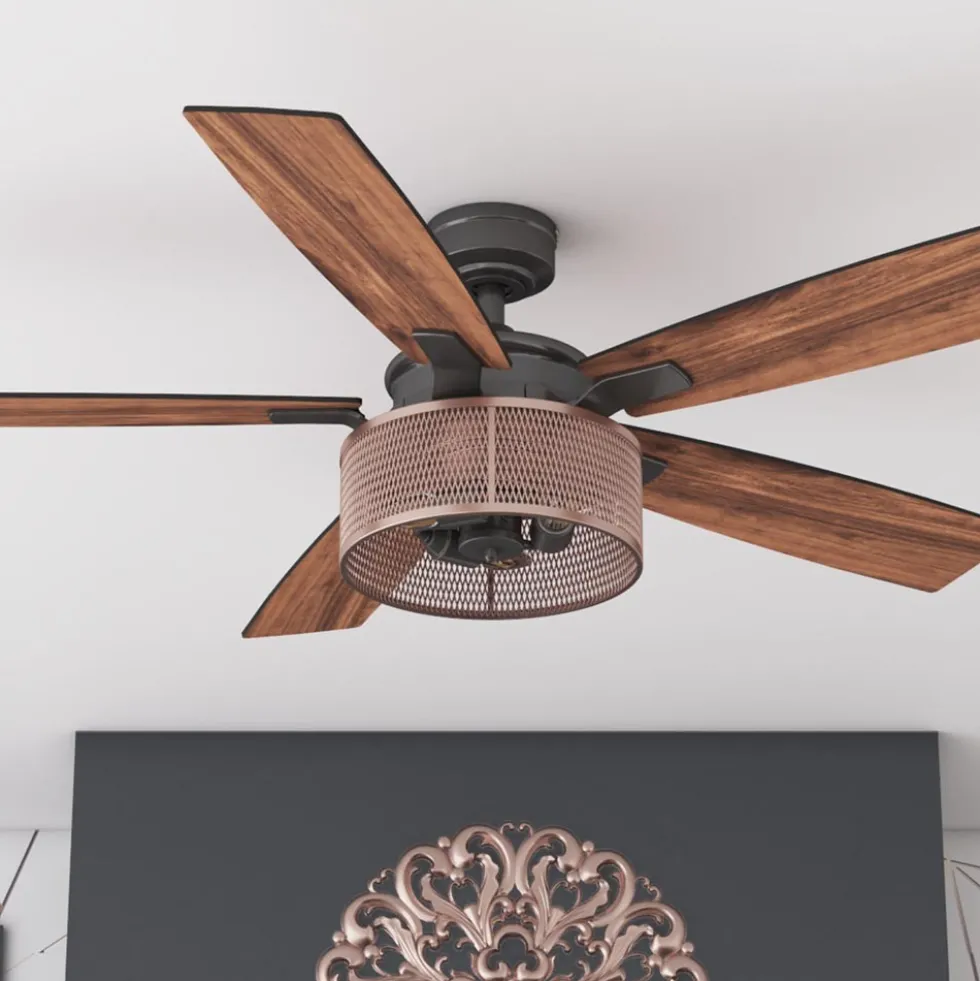 Honeywell Carnegie Rustic Chic Ceiling Fan, Matte Black/Copper, 52-Inch- 51459