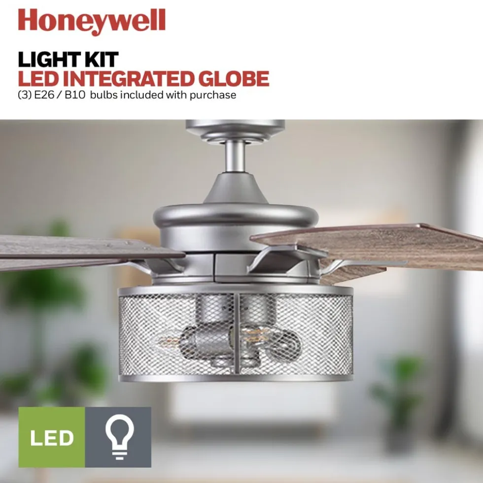 Honeywell Carnegie Rustic Chic Ceiling Fan, Pewter, 52-Inch - 51460