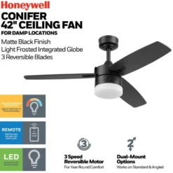 Honeywell Conifer Outdoor Ceiling Fan - 42 inch, Matte Black