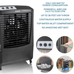 Honeywell CO610PM Outdoor Evaporative Air Cooler and Fan, 2669 CFM for Large Spaces - 14 Gallon Tank, Black