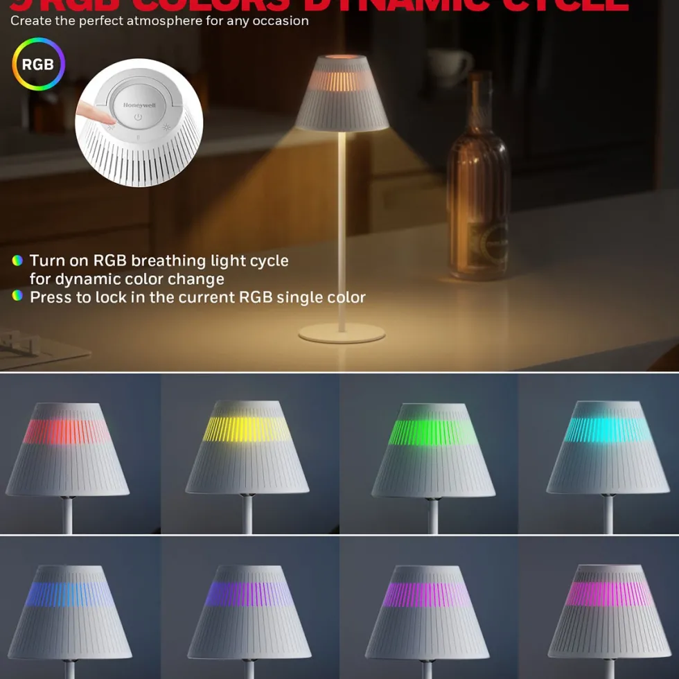 Honeywell Cordless LED Table Lamp with Rechargeable Battery, Color Changing and Touch Controls, White HWT-M1W