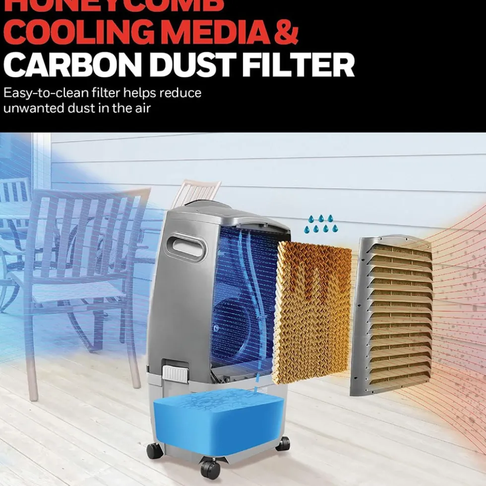 Honeywell CO30XE Indoor/Outdoor Evaporative Air Cooler, 525 CFM - 7.9 Gallon Tank, Gray