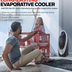 Honeywell CS10XE Evaporative Air Cooler for Indoor Use, 300 CFM - 2.6 Gallon Tank, White-Gray
