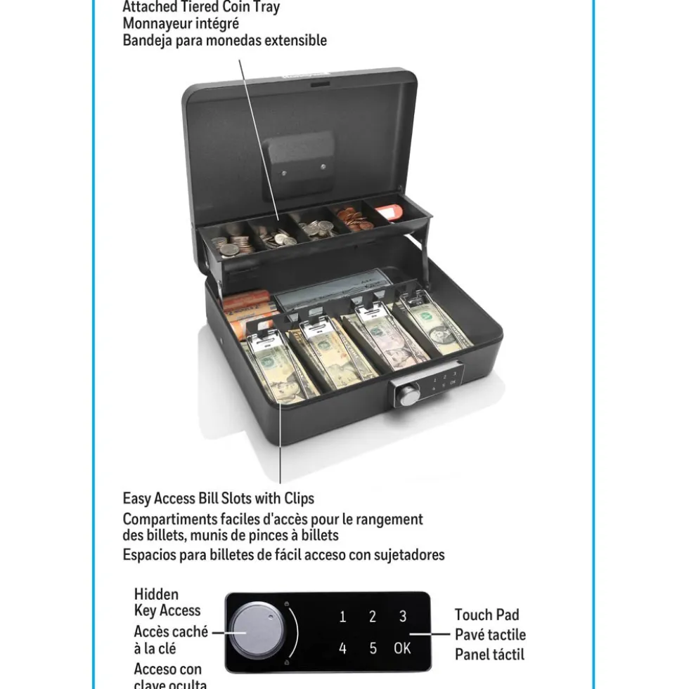 Honeywell 6213DG Digital Tiered Cash Box with Touchpad Lock (4 Bill/5 Coin Slots)