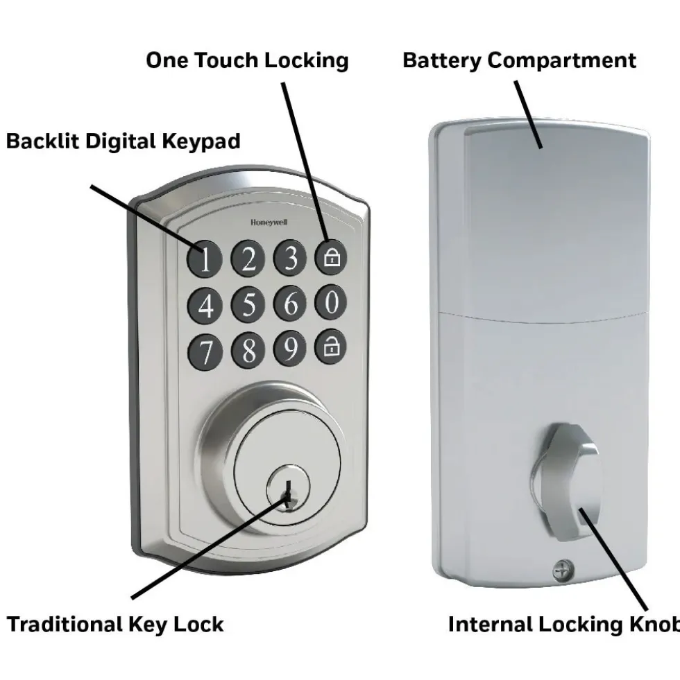 Honeywell Digital Deadbolt Door Lock with Electronic Keypad in Matte Black, 8635028