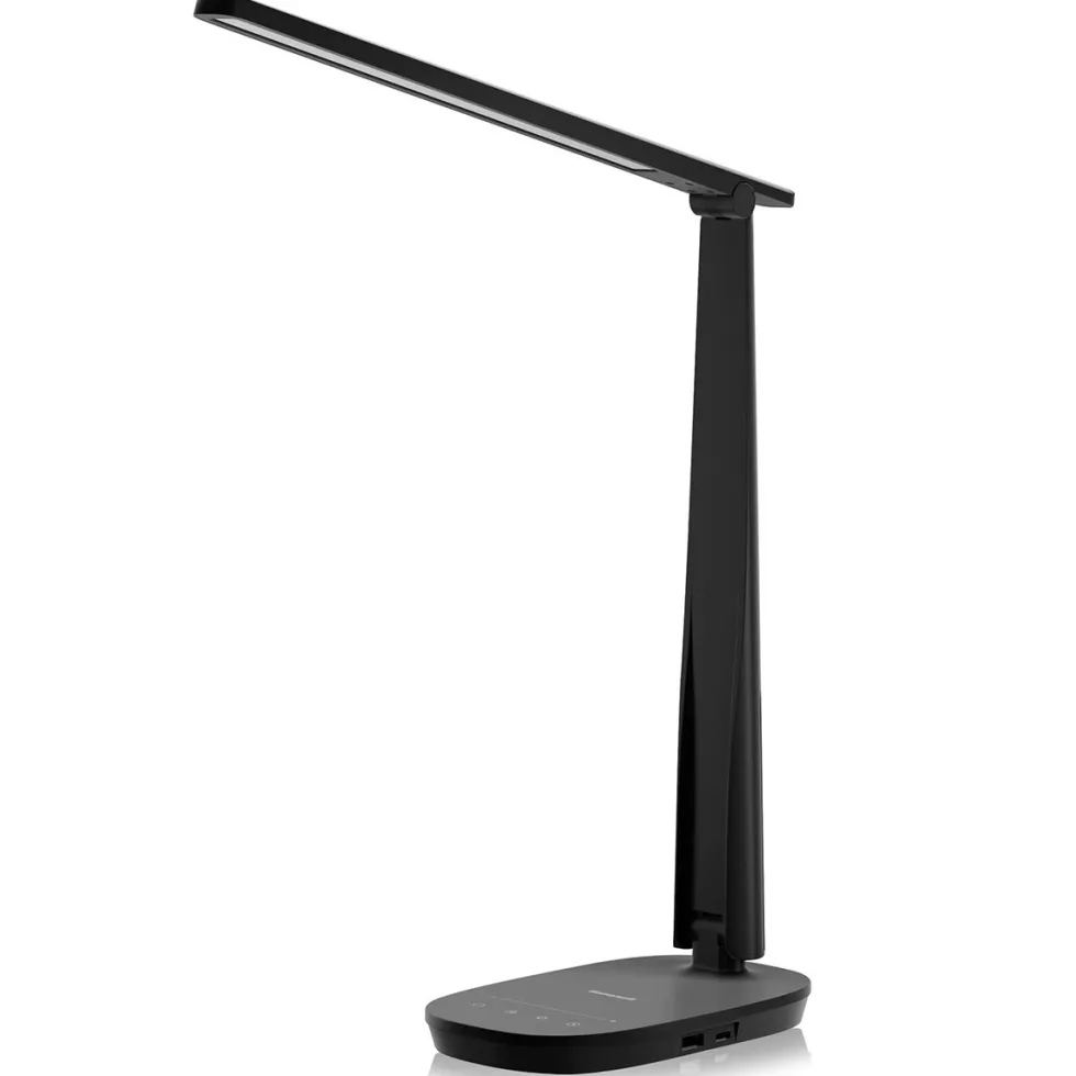 Honeywell Dimmable Small Desk Lamp with USB A+C Dual Charging Ports and Eye Protection, Black