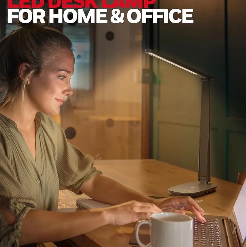 Honeywell Dimmable Small Desk Lamp with USB A+C Dual Charging Ports and Eye Protection, Black